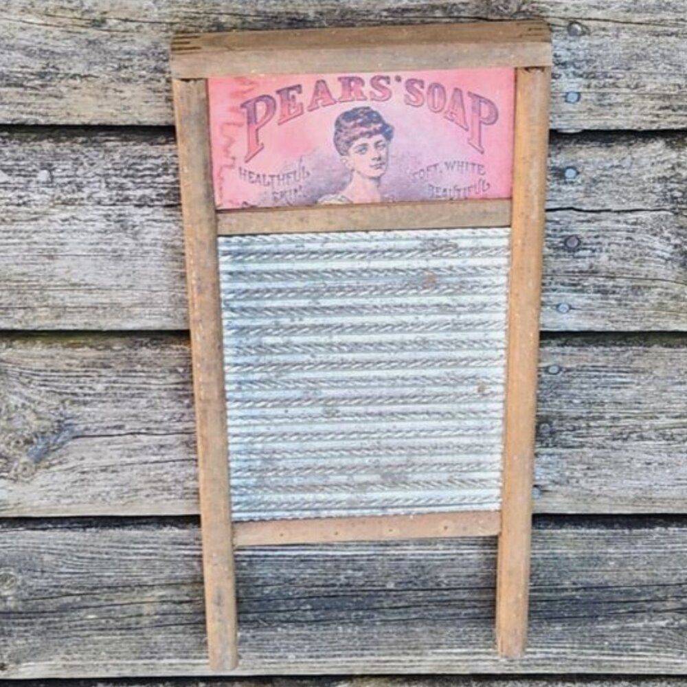 Pears Soap Washboard Farmhouse Decor Wood Metal Vintage 18x9 HTF!